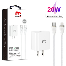 [MYB-RCGTRAFLCMO40W12] Mybat Pro 2-In-1 Fast Charging Power Delivery Wall Charger (20W) with USB-C to Lightning Cable - White